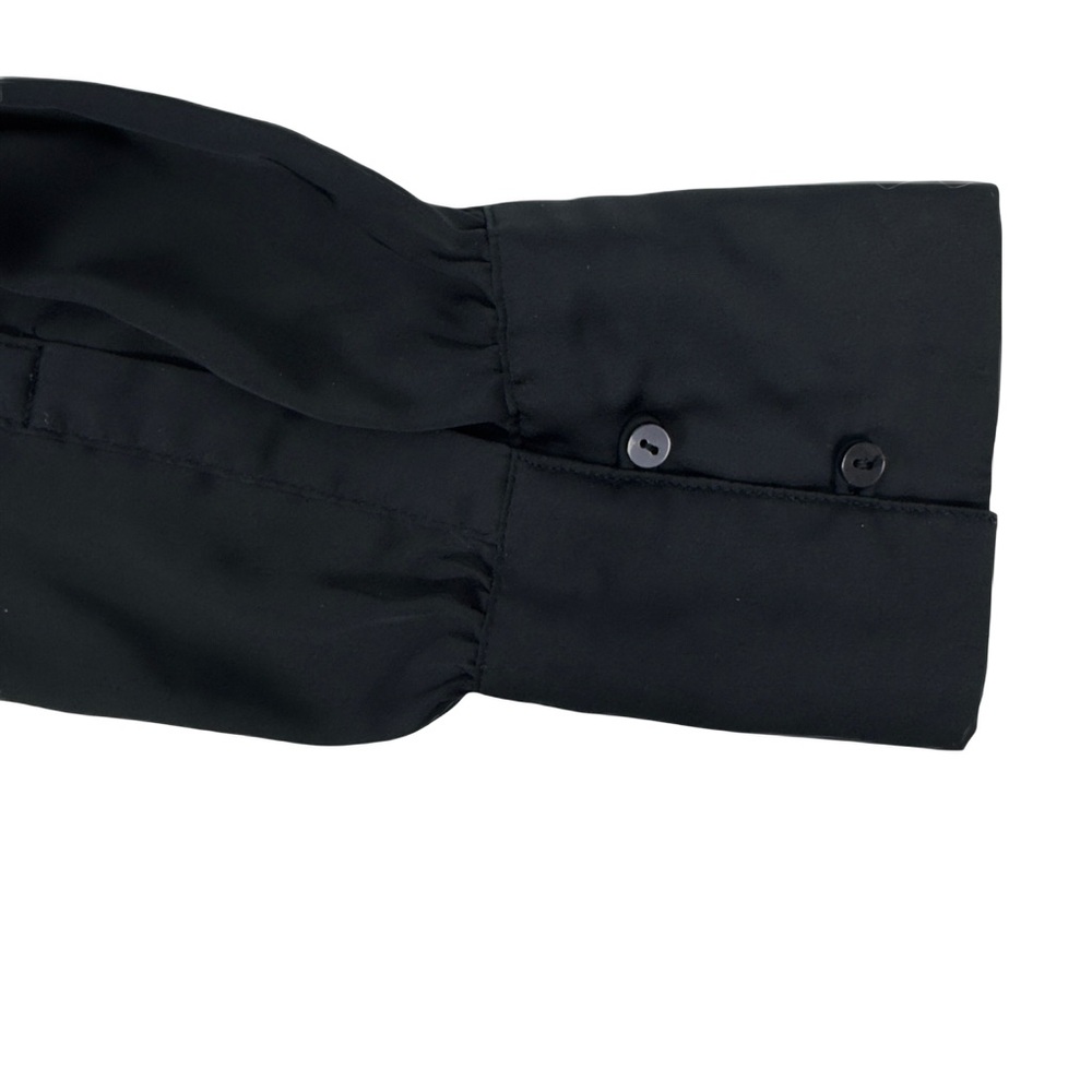 Silky black hidden button up flowy mandarin collar blouse Prologue sz Large - Picture 6 of 11
